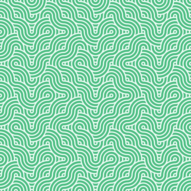 Seamless abstract geometric green japanese overlapping circles lines and waves pattern