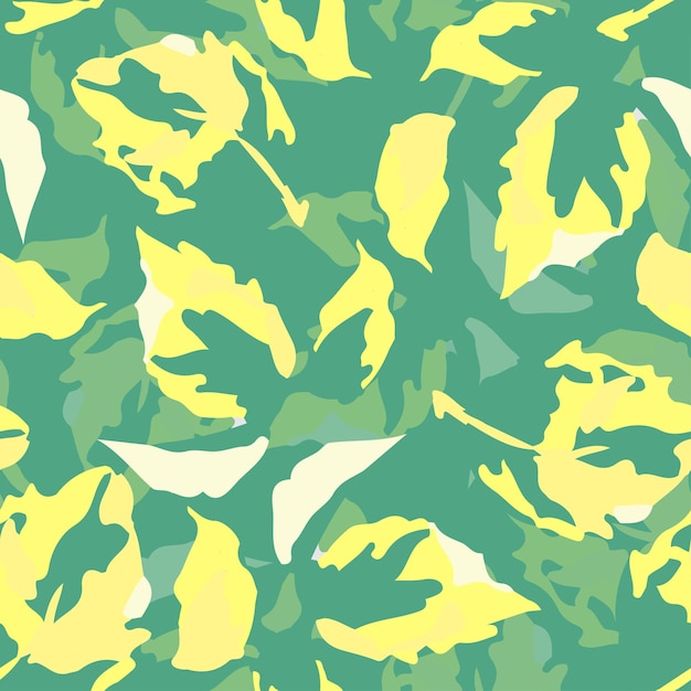 Seamless abstract hand drawn green and yellow leaves background greeting card or fabric