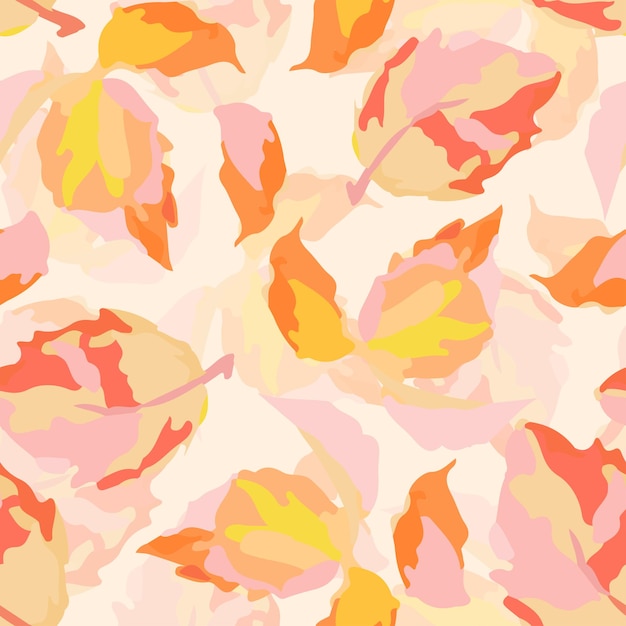 Biglietto di auguri o tessuto di sfondo di foglie multicolori disegnate a mano astratte senza cuciture
