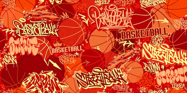 Vector seamless abstract hip hop urban street art graffiti style streetball or basketball background