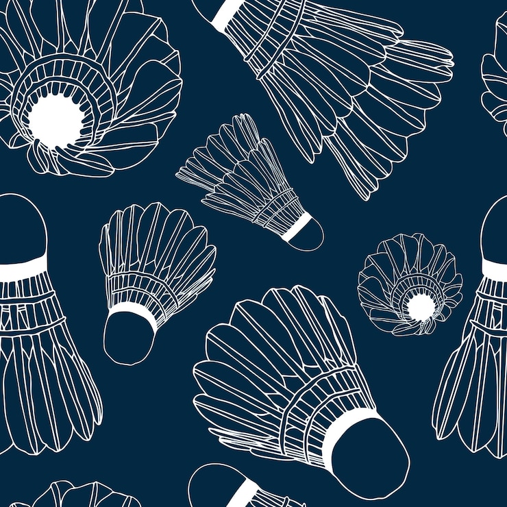 Seamless abstract pattern of badminton ball. Sports, badminton, sports equipment. Sports collection on a blue background. Stock vector illustration.