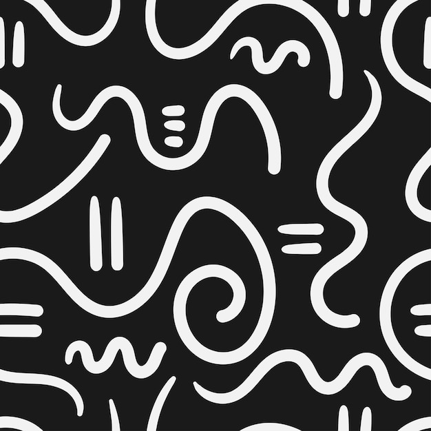 Seamless abstract pattern on black background Vector doodle image Graphic linear wallpaper