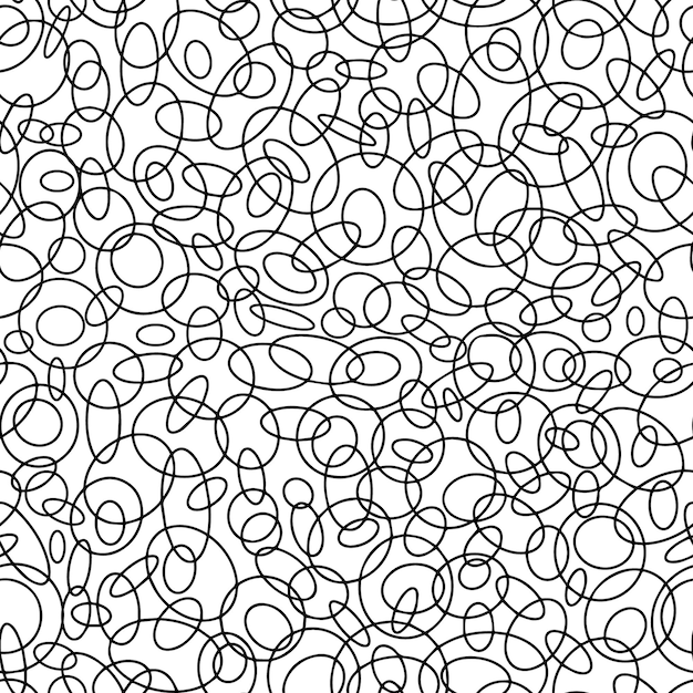 Seamless abstract pattern of geometric circles and ovals black and white print vector texture