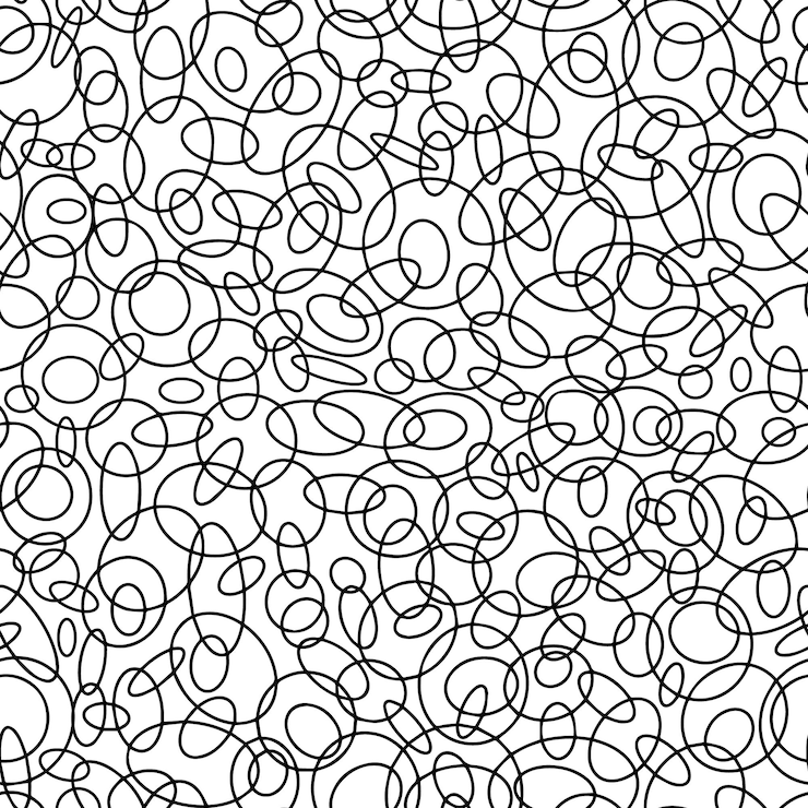 Vector seamless abstract pattern of geometric circles and ovals black and white print vector texture