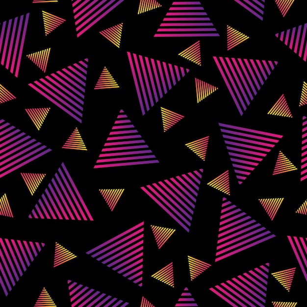暗い背景にグラデーションの三角形のシームレスな抽象的なパターン