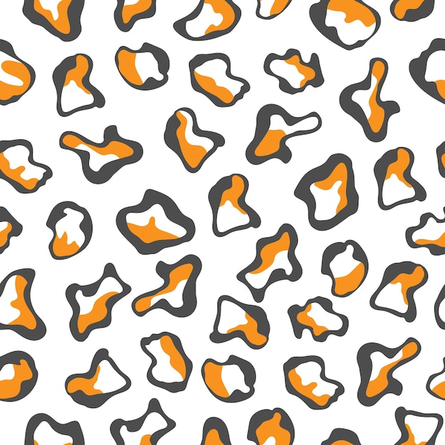 テクスチャ テキスタイルとシンプルな背景のさまざまな形の黒とオレンジ色の斑点を持つシームレスな抽象的なパターン