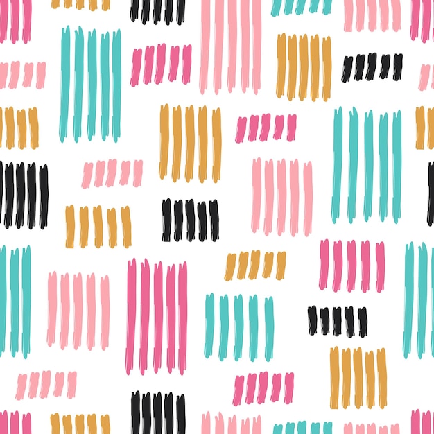 Seamless abstract pattern with brush strokes. Hand drawn texture. Multicolor brushstrokes on a white