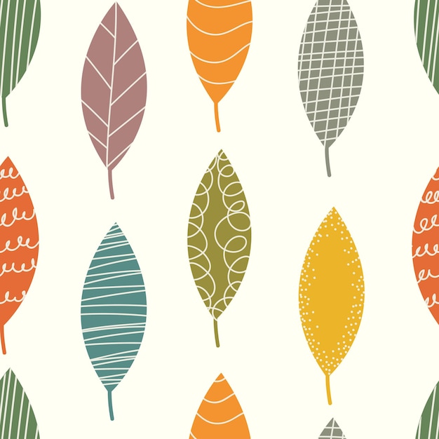 Seamless abstract pattern with graphic colorful leaves