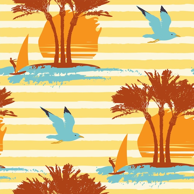 seamless abstract pattern with island and palm tree