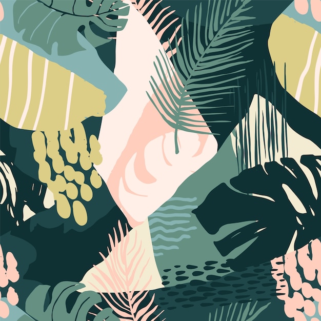 Seamless abstract pattern with tropical plants