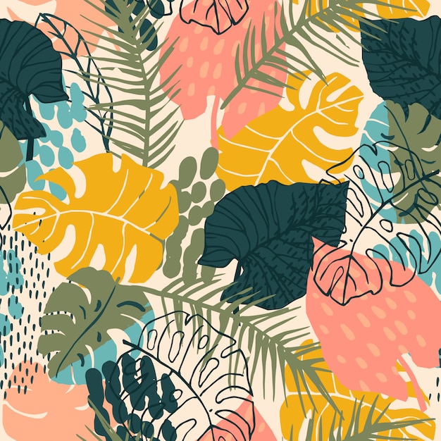 Vector seamless abstract pattern with tropical plants