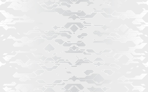 Seamless abstract vector futuristic silver cloth techno texture. Damask white line on gray background. Geometric tech futuristic pattern wrapping paper design