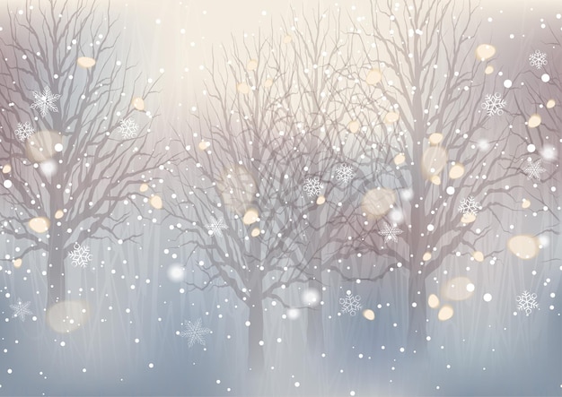 Seamless Abstract Winter Forest With Beautiful Sparkling Light Vector Christmas Background
