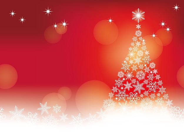 Seamless abstract winter red background with a christmas tree and snowflakes.