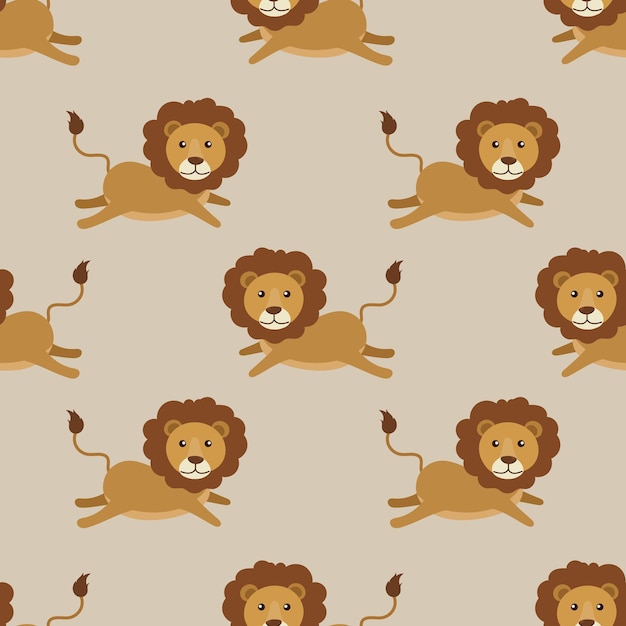 Vector seamless adorable lion cartoon pattern