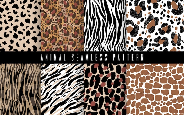 Vector seamless animal fur abstract pattern set art. texture with hand painted crossing brush strokes for print.