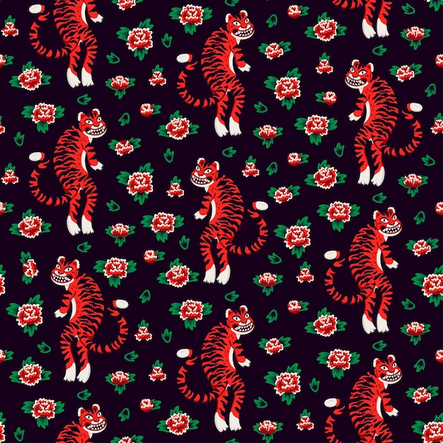 Seamless animal print with cute tigers