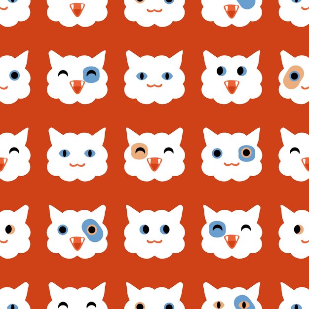 Seamless animalistic pattern with cats faces in ultramodern style Perfect retro print for tee paper textile and fabric Vintage vector background for decor and design