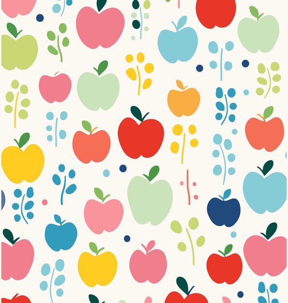 Vector seamless apple pattern on a white background organic shapes and forms bold color blobs