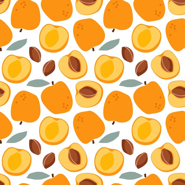 Vector seamless apricot pattern hand drawn doodle fruit with green leaf organic dessert concept