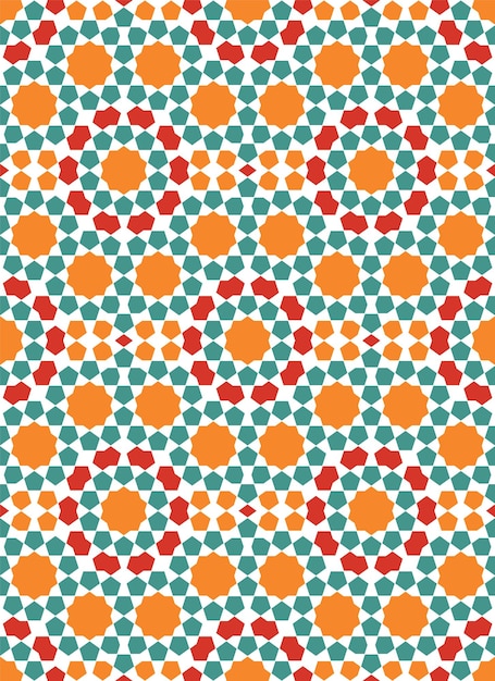 Seamless arabic geometric ornament in blue , orange and red colors.