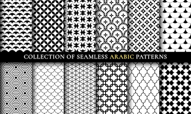 Vector seamless arabic pattern collection art texture set