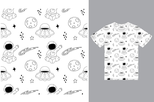 Tシャツデザインプレミアムベクトルとシームレスな宇宙飛行士のイラスト
