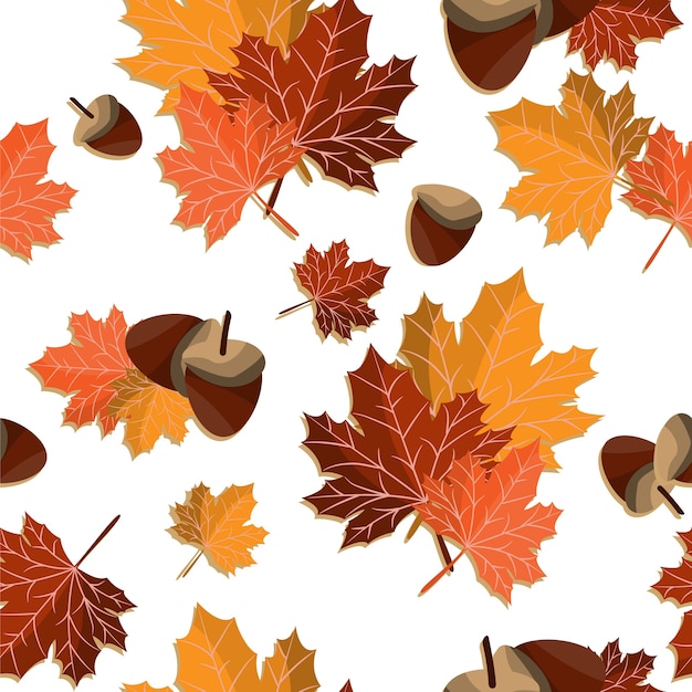 Vector seamless autumn leaves and nuts.