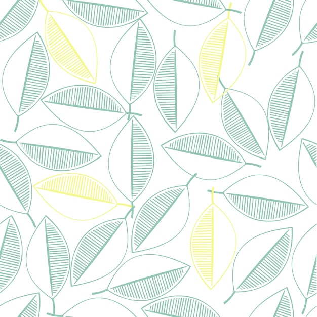 Seamless autumn pattern background with green leaves