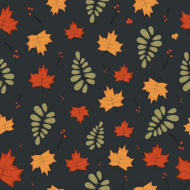 seamless autumn pattern Vector, autumn maple leaves, brown, red, yellow, orange and green leaves