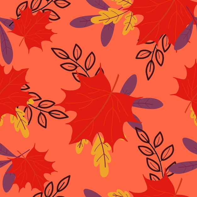 Seamless autumn pattern with bright leaves