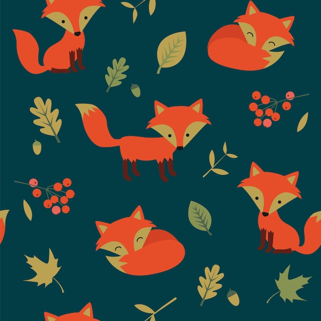 Seamless autumn pattern with foes and oaks leaves.