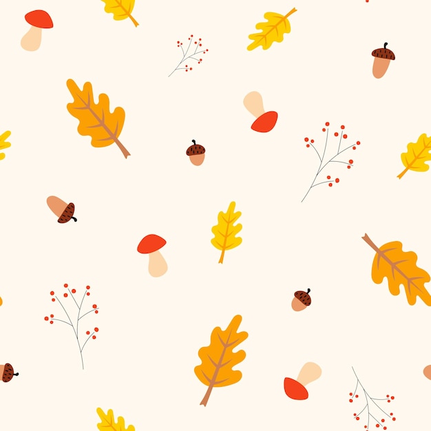 ベクトル 葉キノコの枝とベリーとシームレスな秋のパターンテキスタイルブックの背景