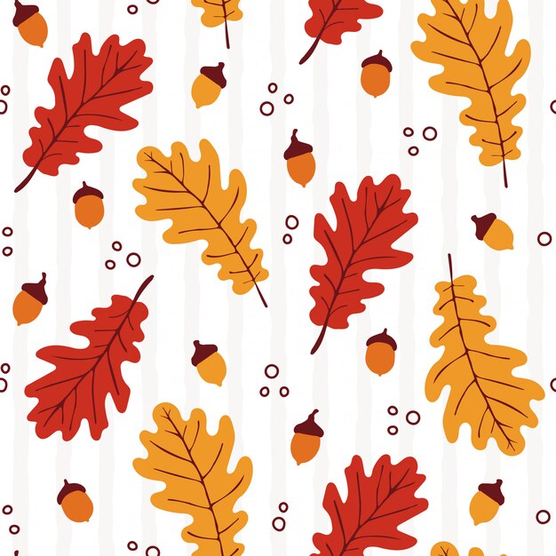 Seamless autumn pattern with oak elements