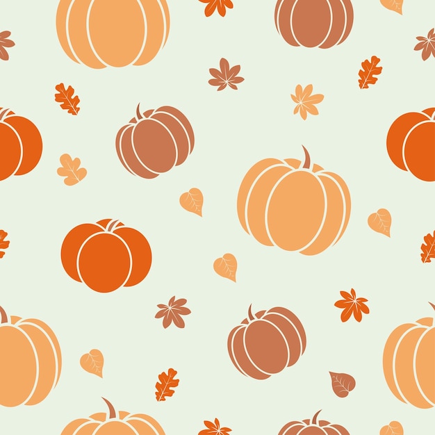 Vector seamless autumn pattern with orange pumpkins and leaves on beige background. illustration can be use