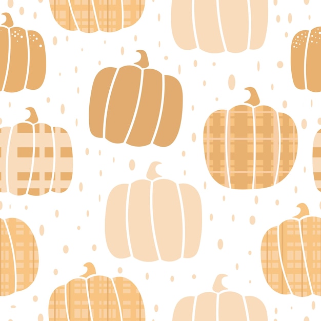 Vector seamless autumn vector textile and wrapping pattern with orange pumpkin retro silhouettes