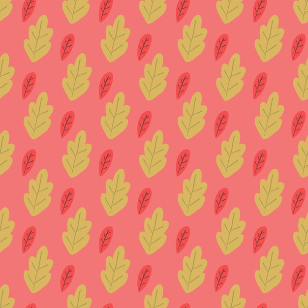 Seamless autumnal leaves pattern. Pink with yellow and red leaves background. For kids and home