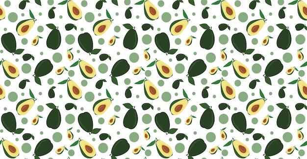 Seamless avocado flat style pattern Half and whole fruit with leaf vector flat illustration Fresh