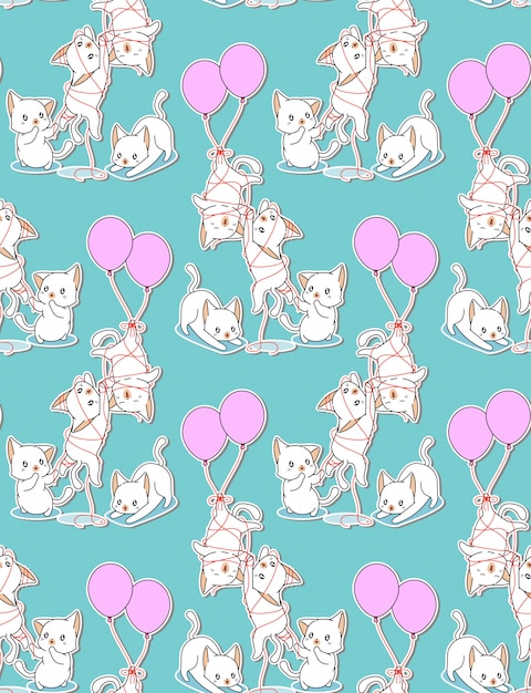 Seamless baby cats with a balloon pattern.