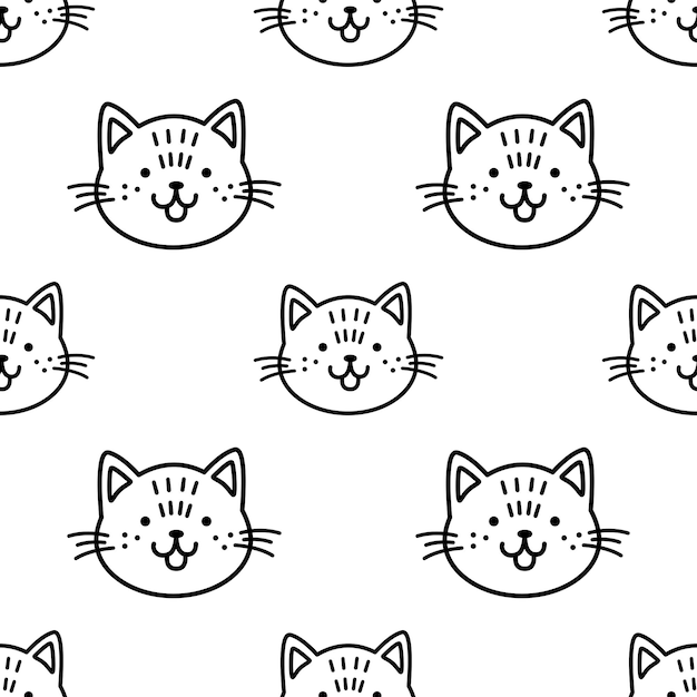 Vector seamless baby pattern with cute doodle cat faces. funny vector illustration background for kids