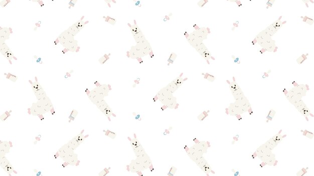 Seamless baby pattern with llamas and milk bottles