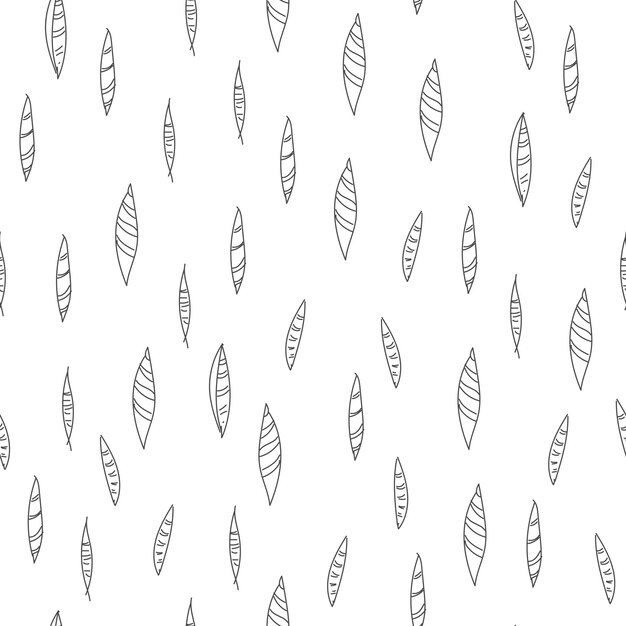 Seamless background abstract leaves in line art style.