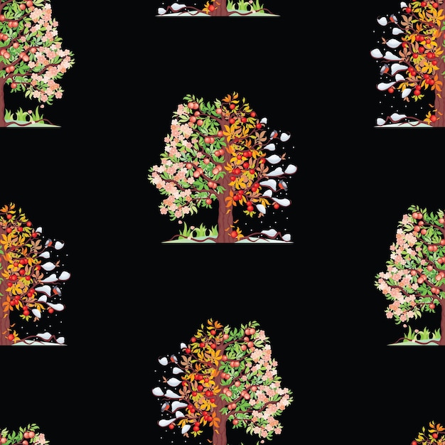 Seamless background of apple trees in various seasons