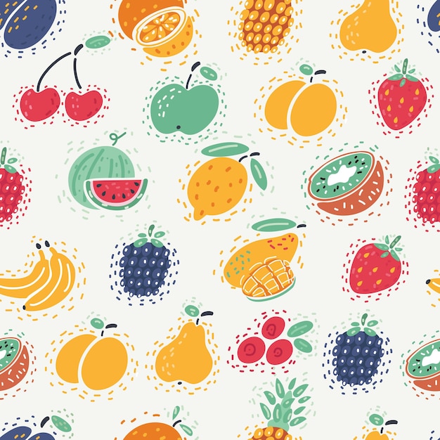 Vector seamless background of berries and fruits