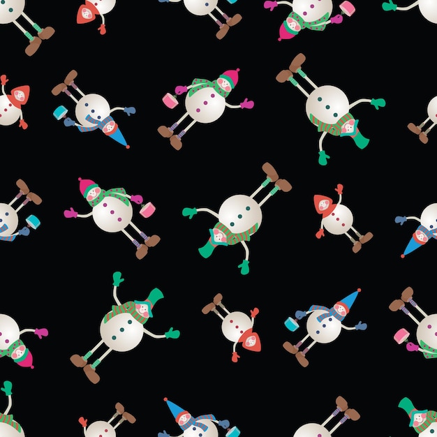 Seamless background of cheerful cartoon christmas snowmen