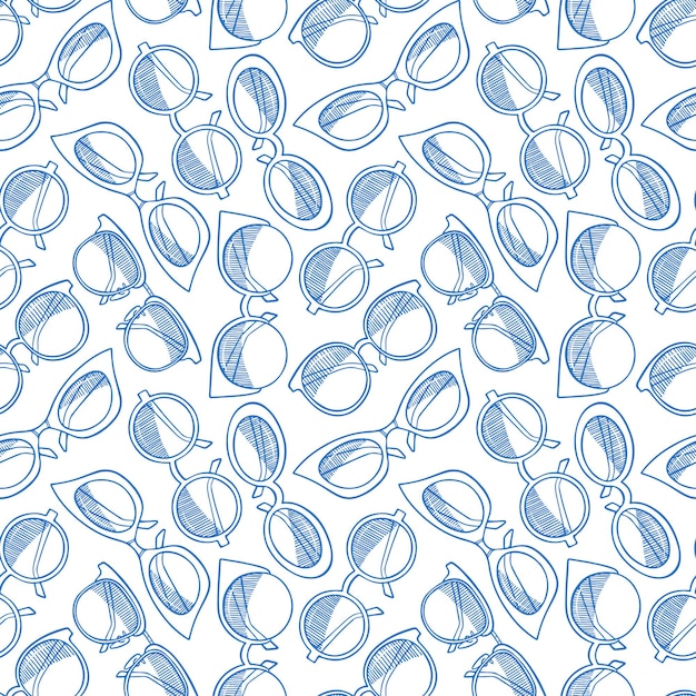 Vector seamless background of cute sketch blue vintage sunglasses. hand-drawn illustration