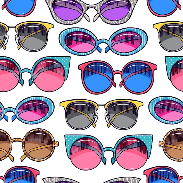 Seamless background of cute vintage sunglasses. hand-drawn illustration