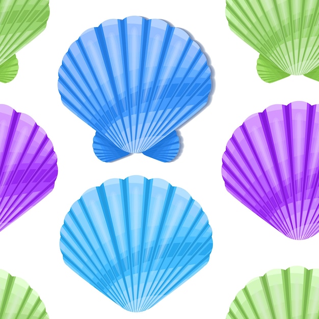 Seamless background design with colorful seashells on white background suitable for packaging fabric