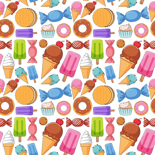 Seamless background design with many dessert