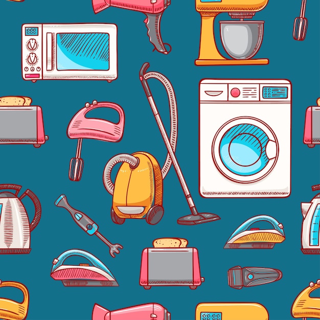 Seamless background of different home appliances.